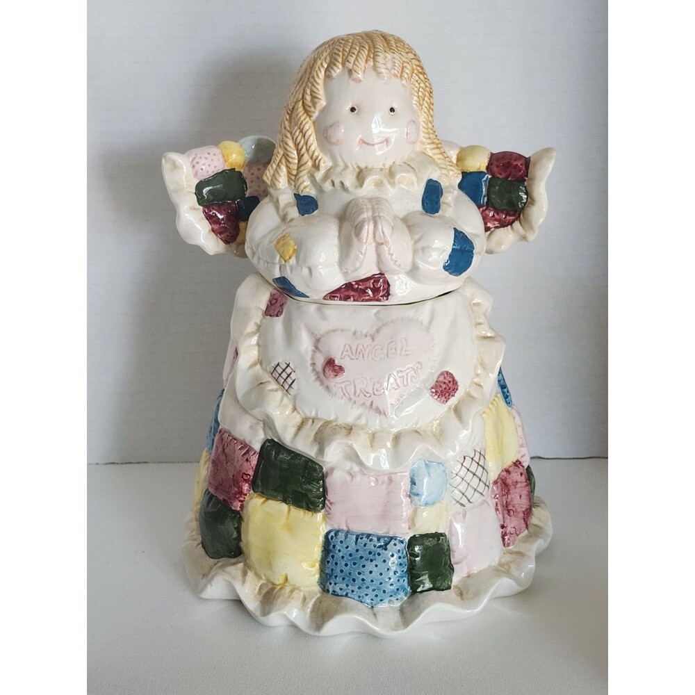 Angel Treats 11" Tall Cookie Jar With Patchwork Dress